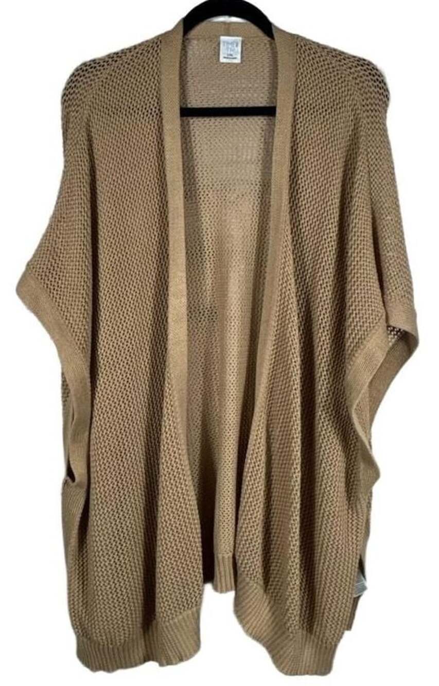 Time and Tru Open Front Cardigan Size L/XL Tan Open Knit Poncho